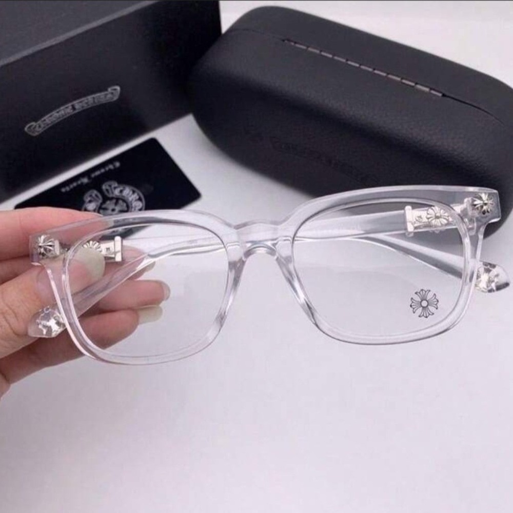 Chrome Hearts Vagilante Clear Square Glasses Silver Cross Clear Lens